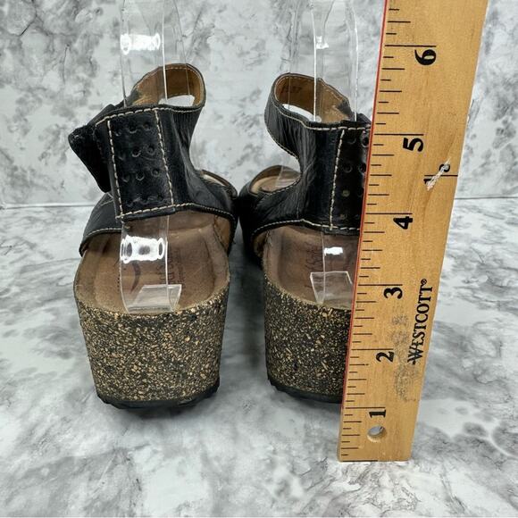 JOSEF SEIBEL Women’s Sz 41 Wedge Velcro Black Leather Sandals - Picture 5 of 13